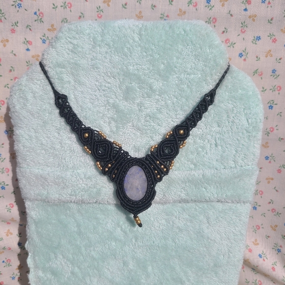 Moonstone Micro Macrame Necklace Genuine Stone Color Changing - Picture 4 of 5